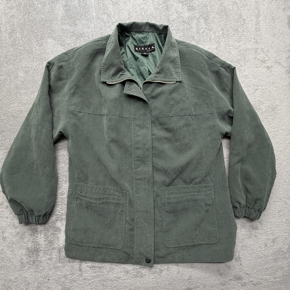 Giacca Sport Jacket Mens Medium‎ Green Lined Full Zip Casual Windbreaker Coat